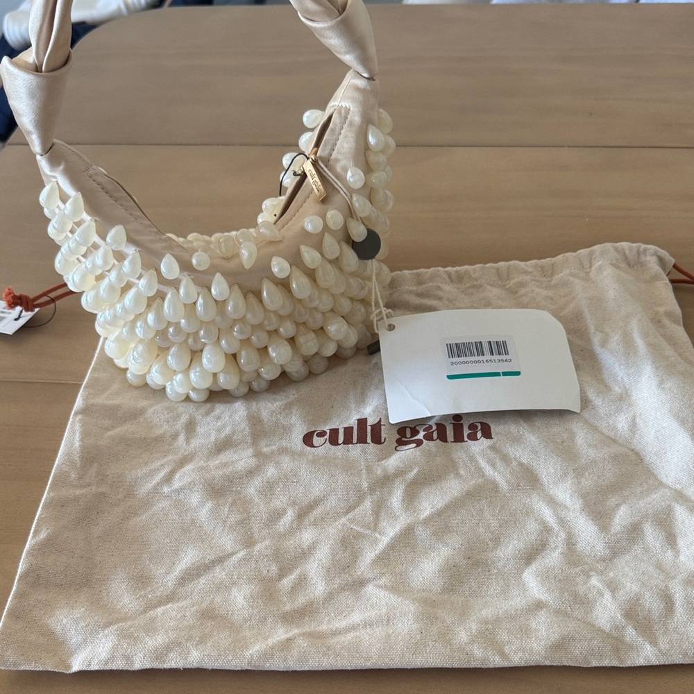 Cult Gaia Pearl White Beaded Shoulder Bag